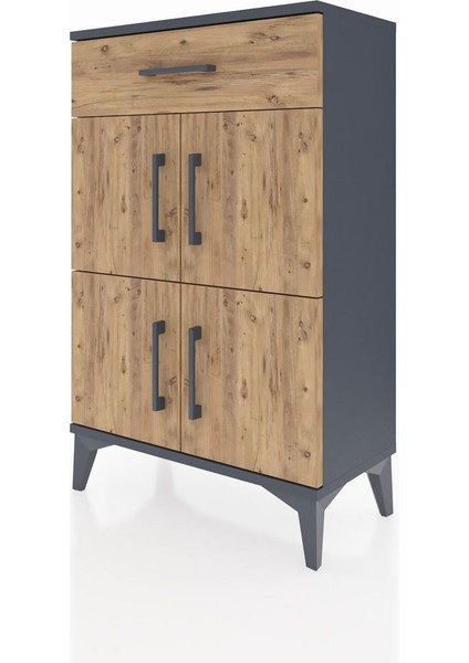 Arges Komodin Tek Raflı Tek Çekmeceli 4 Kapaklı 60X30X96 Antrasit-Çam modelleri