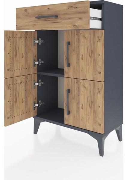 Arges Komodin Tek Raflı Tek Çekmeceli 4 Kapaklı 60X30X96 Antrasit-Çam fırsatları