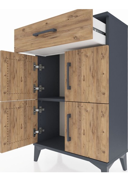 Arges Komodin Tek Raflı Tek Çekmeceli 4 Kapaklı 60X30X96 Antrasit-Çam indirimleri