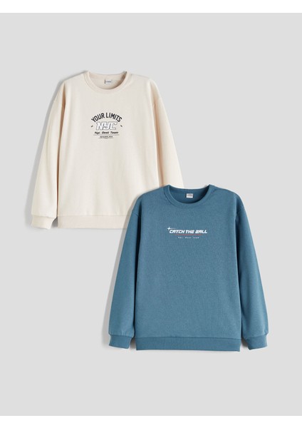 Yeni Sezon Bisiklet Yaka Erkek Çocuk Sweatshirt 2'li
