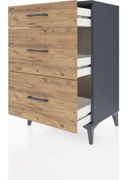 Hyperion Komodin 3 Çekmeceli 60X44X96 Antrasit-Çam fırsatları