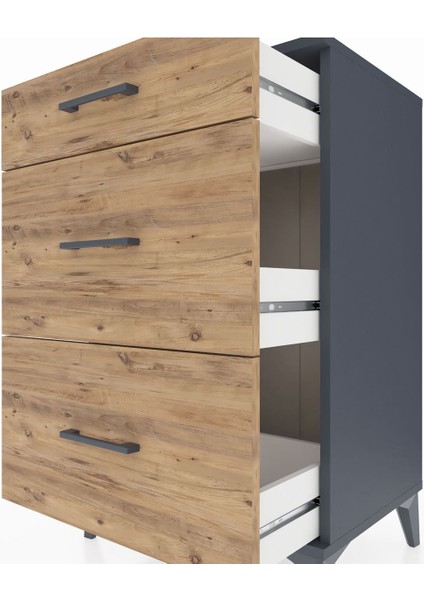 Hyperion Komodin 3 Çekmeceli 60X44X96 Antrasit-Çam indirimleri