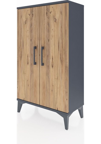 Arges Komodin 2 Kapaklı 60X30X106 Antrasit-Çam indirimleri