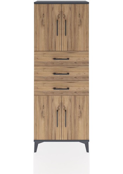 Arges Dolap 3 Raflı 3 Çekmeceli 4 Kapaklı 60X30X163 Antrasit-Çam