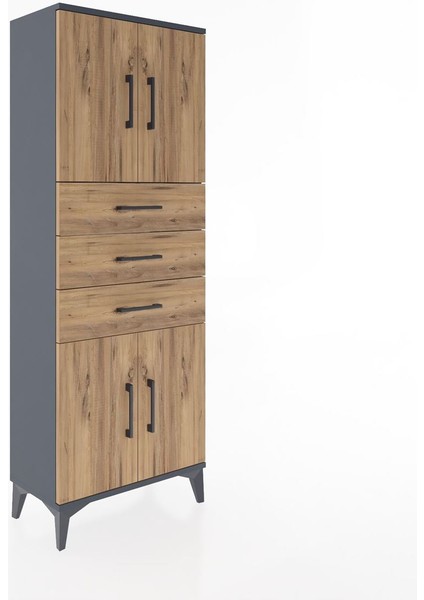 Arges Dolap 3 Raflı 3 Çekmeceli 4 Kapaklı 60X30X163 Antrasit-Çam fiyatları