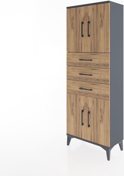 Arges Dolap 3 Raflı 3 Çekmeceli 4 Kapaklı 60X30X163 Antrasit-Çam modelleri