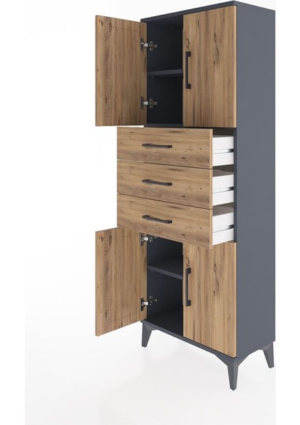Arges Dolap 3 Raflı 3 Çekmeceli 4 Kapaklı 60X30X163 Antrasit-Çam fırsatları