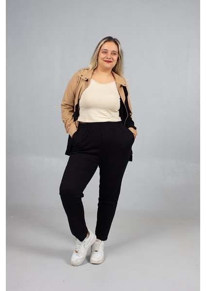 Taş Detaylı Şıklık! Büyük Beden Siyah Kahve Eşofman Takımı fırsatları