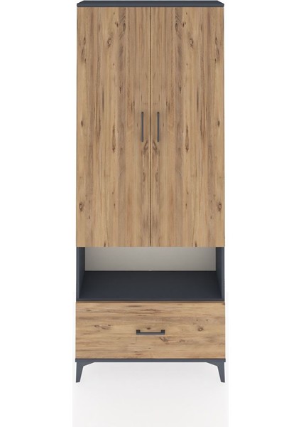 Arges Dolap 4 Raflı Tek Çekmeceli 2 Kapaklı 88X30X221 Antrasit-Çam