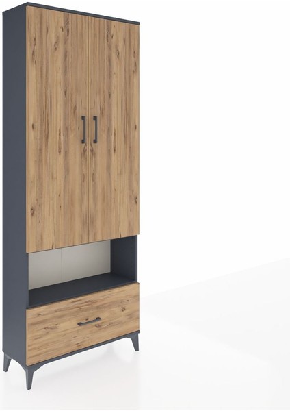 Arges Dolap 4 Raflı Tek Çekmeceli 2 Kapaklı 88X30X221 Antrasit-Çam fiyatları