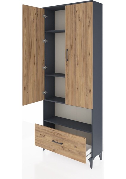 Arges Dolap 4 Raflı Tek Çekmeceli 2 Kapaklı 88X30X221 Antrasit-Çam fırsatları