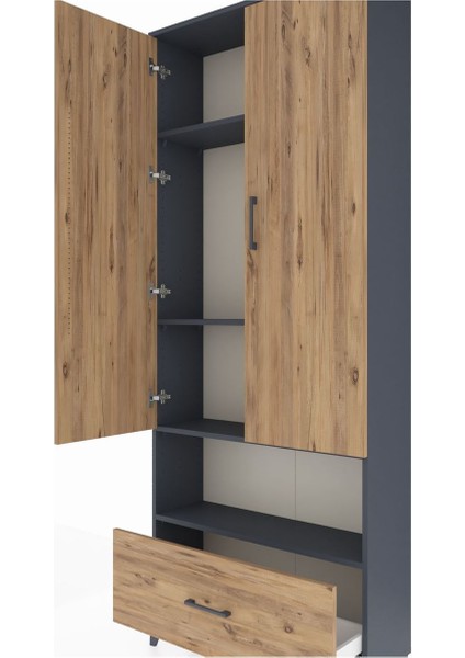 Arges Dolap 4 Raflı Tek Çekmeceli 2 Kapaklı 88X30X221 Antrasit-Çam indirimleri