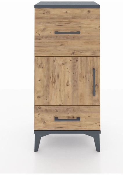 Arges Komodin Tek Raflı 2 Çekmeceli Tek Kapaklı 44X30X96 Antrasit-Çam