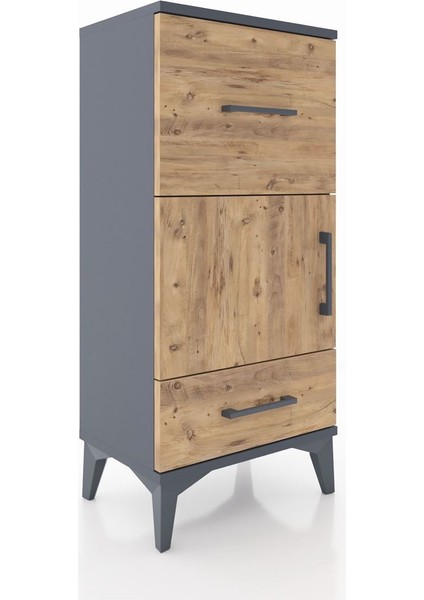 Arges Komodin Tek Raflı 2 Çekmeceli Tek Kapaklı 44X30X96 Antrasit-Çam fiyatları