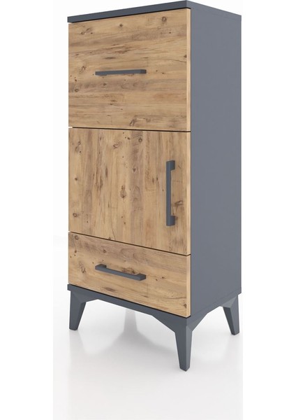 Arges Komodin Tek Raflı 2 Çekmeceli Tek Kapaklı 44X30X96 Antrasit-Çam modelleri