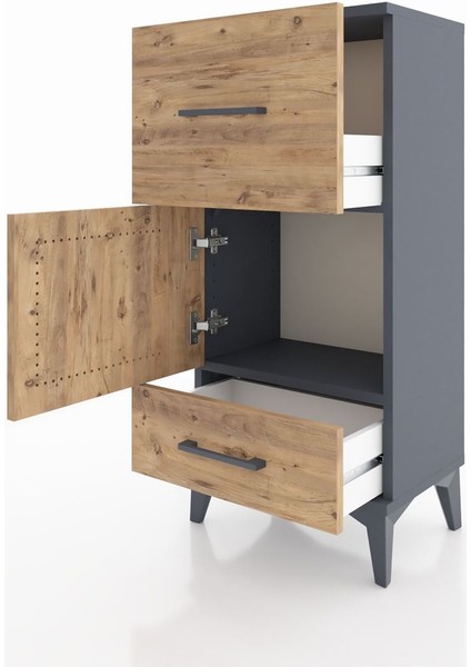 Arges Komodin Tek Raflı 2 Çekmeceli Tek Kapaklı 44X30X96 Antrasit-Çam fırsatları