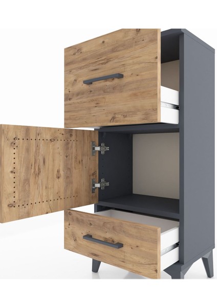 Arges Komodin Tek Raflı 2 Çekmeceli Tek Kapaklı 44X30X96 Antrasit-Çam indirimleri