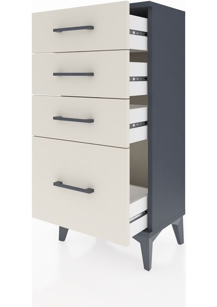 Arges Komodin 4 Çekmeceli 44X30X96 Antrasit-Aytaşı fırsatları