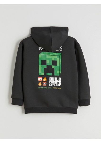 Yeni Sezon Kapüşonlu Minecraft Baskılı Erkek Çocuk Fermuarlı Sweatshirt