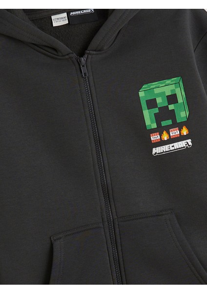 Yeni Sezon Kapüşonlu Minecraft Baskılı Erkek Çocuk Fermuarlı Sweatshirt modelleri