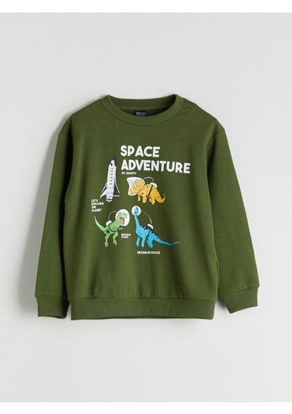 Yeni Sezon Bisiklet Yaka Baskılı Erkek Çocuk Sweatshirt