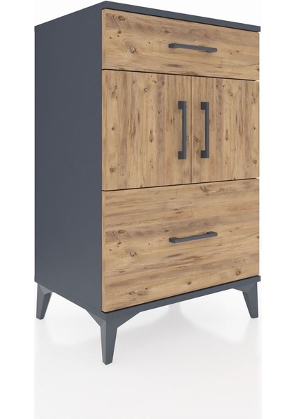 Hyperion Komodin Tek Raflı 2 Çekmeceli 2 Kapaklı 60X44X96 Antrasit-Çam fiyatları