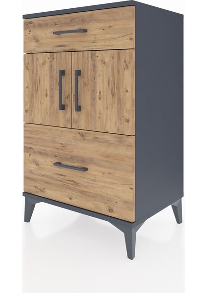 Hyperion Komodin Tek Raflı 2 Çekmeceli 2 Kapaklı 60X44X96 Antrasit-Çam modelleri