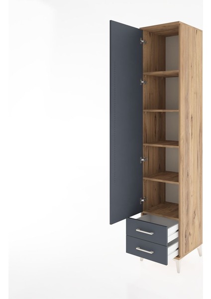 Hyperion Dolap 5 Raflı 2 Çekmeceli Tek Kapaklı 44X44X221 Çam-Antrasit fırsatları