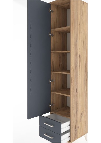 Hyperion Dolap 5 Raflı 2 Çekmeceli Tek Kapaklı 44X44X221 Çam-Antrasit indirimleri