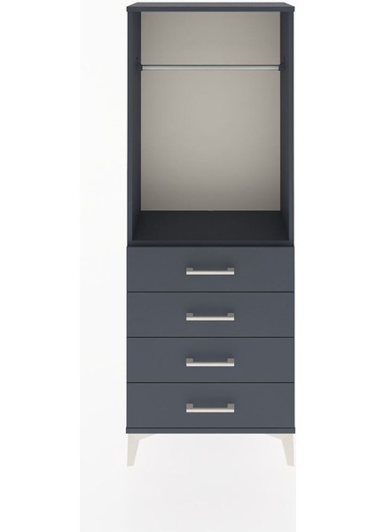 Arges Dolap Tek Raflı 4 Çekmeceli Tek Askılı 60X30X163 Antrasit-Antrasit