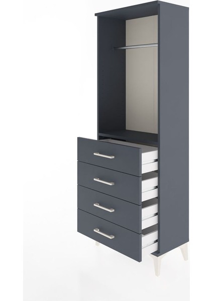 Arges Dolap Tek Raflı 4 Çekmeceli Tek Askılı 60X30X163 Antrasit-Antrasit fırsatları
