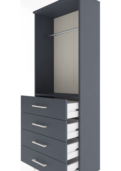 Arges Dolap Tek Raflı 4 Çekmeceli Tek Askılı 60X30X163 Antrasit-Antrasit indirimleri