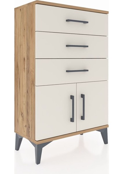 Arges Komodin 3 Çekmeceli 2 Kapaklı 60X30X96 Çam-Aytaşı fiyatları