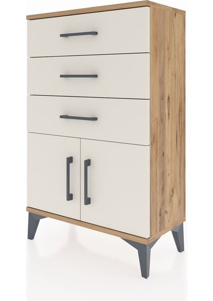 Arges Komodin 3 Çekmeceli 2 Kapaklı 60X30X96 Çam-Aytaşı modelleri