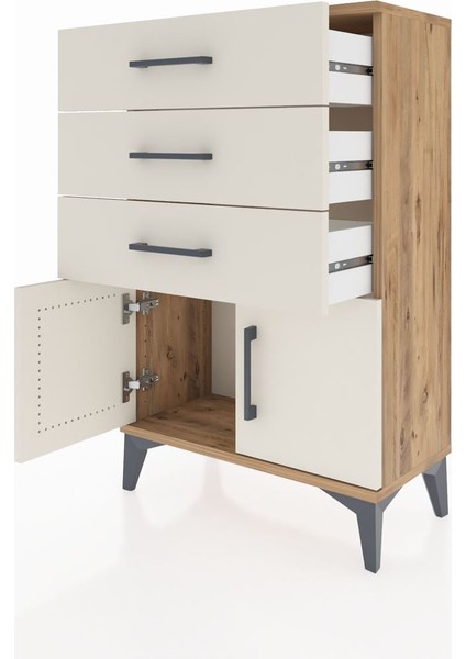 Arges Komodin 3 Çekmeceli 2 Kapaklı 60X30X96 Çam-Aytaşı fırsatları