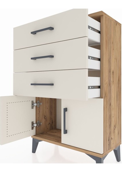 Arges Komodin 3 Çekmeceli 2 Kapaklı 60X30X96 Çam-Aytaşı indirimleri