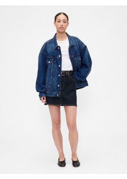 Kadın Lacivert Denim Mini Etek
