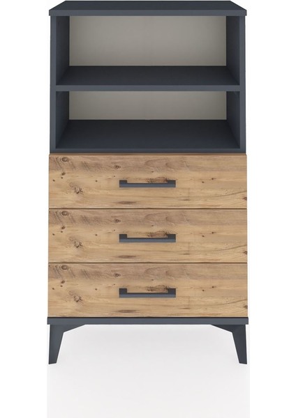 Arges Komodin 2 Raflı 3 Çekmeceli 60X30X106 Antrasit-Çam fiyatları
