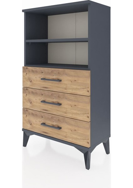 Arges Komodin 2 Raflı 3 Çekmeceli 60X30X106 Antrasit-Çam indirimleri