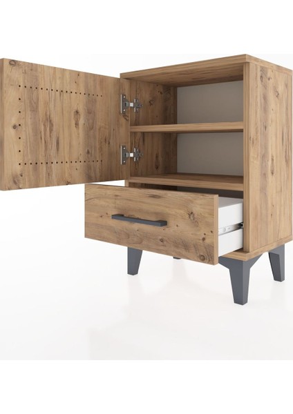 Arges Komodin 2 Raflı Tek Kapaklı 44X30X64 Çam-Çam fırsatları