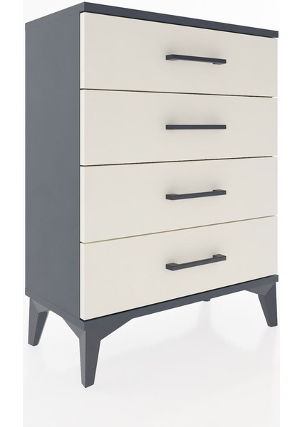 Arges Komodin 4 Çekmeceli 60X30X80 Antrasit-Aytaşı fiyatları