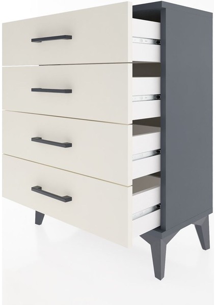 Arges Komodin 4 Çekmeceli 60X30X80 Antrasit-Aytaşı fırsatları