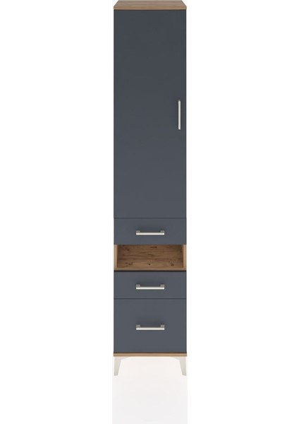 Hyperion Dolap 4 Raflı 3 Çekmeceli Tek Kapaklı 44X44X221 Çam-Antrasit