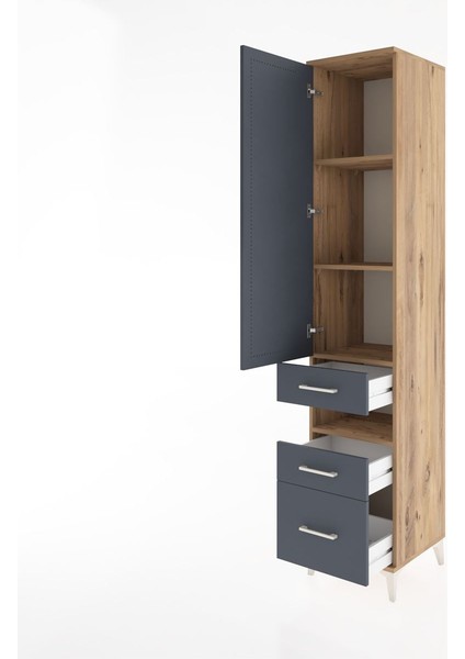 Hyperion Dolap 4 Raflı 3 Çekmeceli Tek Kapaklı 44X44X221 Çam-Antrasit fırsatları