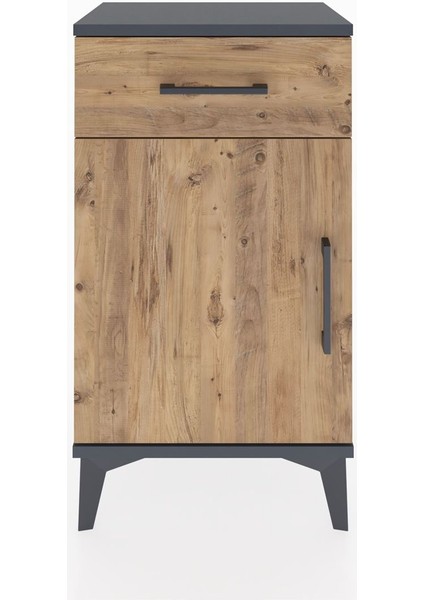 Arges Komodin Tek Raflı Tek Çekmeceli Tek Kapaklı 44X30X80 Antrasit-Çam