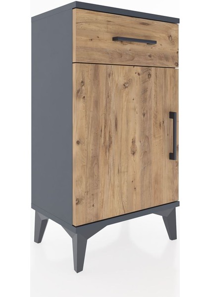 Arges Komodin Tek Raflı Tek Çekmeceli Tek Kapaklı 44X30X80 Antrasit-Çam modelleri