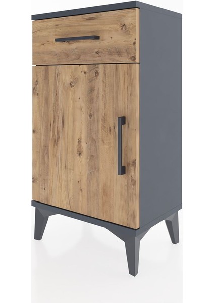 Arges Komodin Tek Raflı Tek Çekmeceli Tek Kapaklı 44X30X80 Antrasit-Çam indirimleri