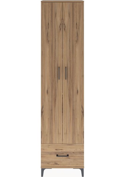 Arges Dolap 5 Raflı Tek Çekmeceli 2 Kapaklı 60X30X243 Çam-Çam