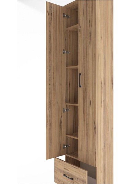 Arges Dolap 5 Raflı Tek Çekmeceli 2 Kapaklı 60X30X243 Çam-Çam indirimleri