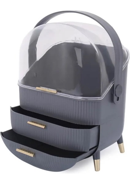 Kozmetik Makyaj Düzenleyici Organizer Gri Taşıma Kulplu Çekmeceli indirimleri